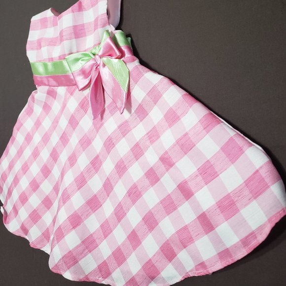 Pink Plaid Easter Dress With Diaper Cover and Sash Bow Youngland Size 12 Months - Picture 4 of 7